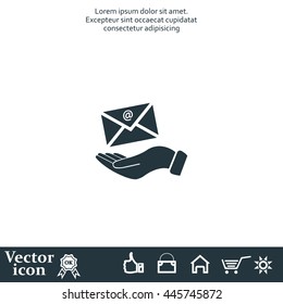 E-Mail in hand, vector icon illustration. Flat design style