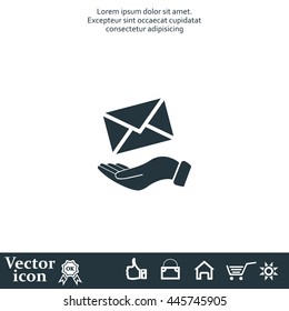 E-Mail in hand, vector icon illustration. Flat design style