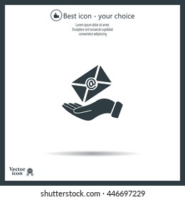 E-Mail in hand, vector icon illustration. Flat design style