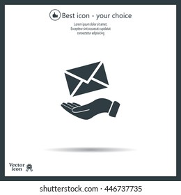 E-Mail in hand, vector icon illustration. Flat design style