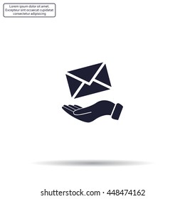 E-Mail in hand, vector icon illustration. Flat design style