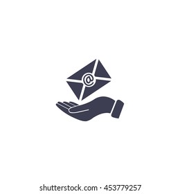 E-Mail in hand, vector icon illustration. Flat design style