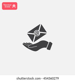 E-Mail in hand, vector icon illustration. Flat design style