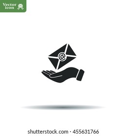 E-Mail in hand, vector icon illustration. Flat design style