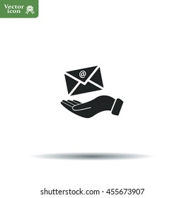 E-Mail in hand, vector icon illustration. Flat design style