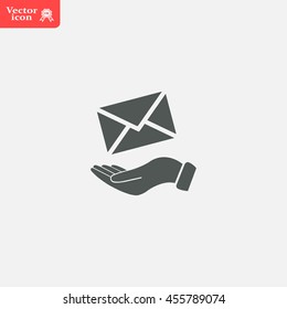 E-Mail in hand, vector icon illustration. Flat design style