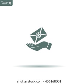 E-Mail in hand, vector icon illustration. Flat design style