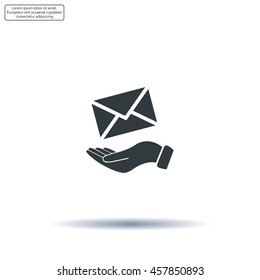 E-Mail in hand, vector icon illustration. Flat design style