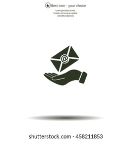E-Mail in hand, vector icon illustration. Flat design style