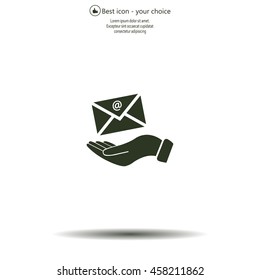 E-Mail in hand, vector icon illustration. Flat design style