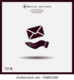E-Mail in hand, vector icon illustration. Flat design style
