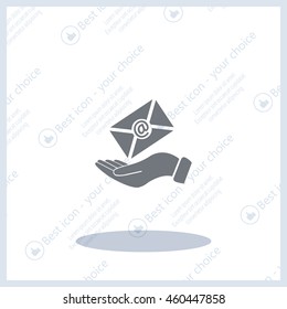 E-Mail in hand, vector icon illustration. Flat design style