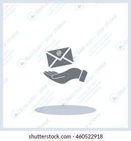 E-Mail in hand, vector icon illustration. Flat design style