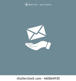 E-Mail in hand, vector icon illustration. Flat design style