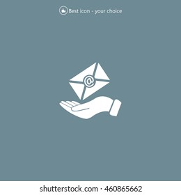 E-Mail in hand, vector icon illustration. Flat design style