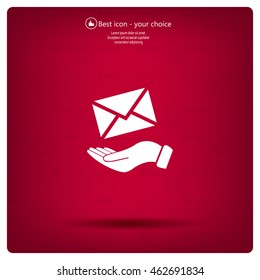 E-Mail in hand, vector icon illustration. Flat design style