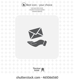 E-Mail in hand, vector icon illustration. Flat design style