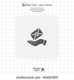 E-Mail in hand, vector icon illustration. Flat design style