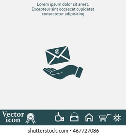E-Mail in hand, vector icon illustration. Flat design style