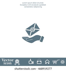 E-Mail in hand, vector icon illustration. Flat design style