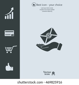 E-Mail in hand, vector icon illustration. Flat design style