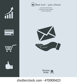 E-Mail in hand, vector icon illustration. Flat design style