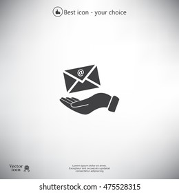 E-Mail in hand, vector icon illustration. Flat design style