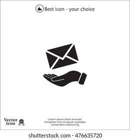 E-Mail in hand, vector icon illustration. Flat design style