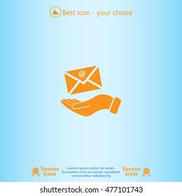 E-Mail in hand, vector icon illustration. Flat design style