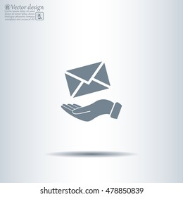 E-Mail in hand, vector icon illustration. Flat design style