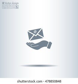 E-Mail in hand, vector icon illustration. Flat design style