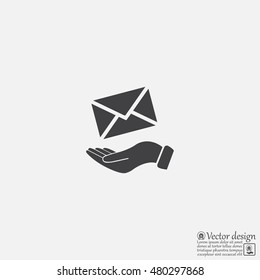 E-Mail in hand, vector icon illustration. Flat design style