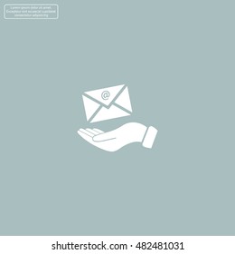 E-Mail in hand, vector icon illustration. Flat design style