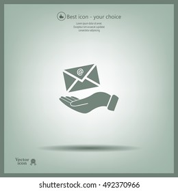 E-Mail in hand, vector icon illustration. Flat design style