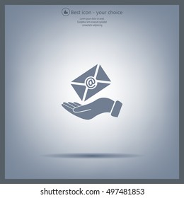 E-Mail in hand, vector icon illustration. Flat design style