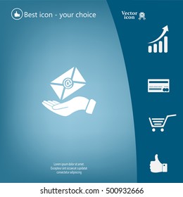 E-Mail in hand, vector icon illustration. Flat design style