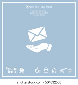 E-Mail in hand, vector icon illustration. Flat design style