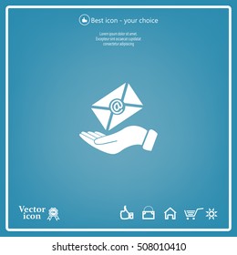 E-Mail in hand, vector icon illustration. Flat design style