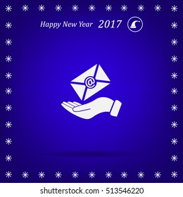 E-Mail in hand, vector icon illustration. Flat design style