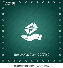 E-Mail in hand, vector icon illustration. Flat design style