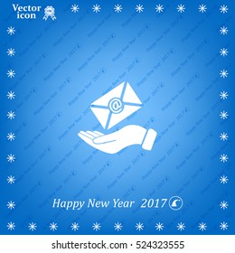 E-Mail in hand, vector icon illustration. Flat design style