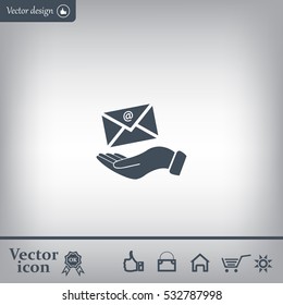 E-Mail in hand, vector icon illustration. Flat design style