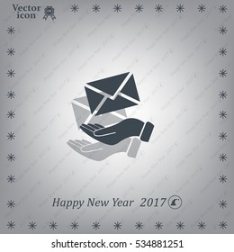 E-Mail in hand, vector icon illustration. Flat design style