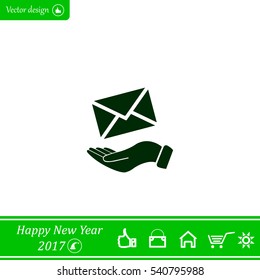 E-Mail in hand, vector icon illustration. Flat design style