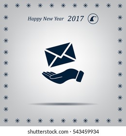 E-Mail in hand, vector icon illustration. Flat design style