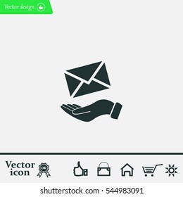 E-Mail in hand, vector icon illustration. Flat design style