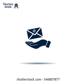 E-Mail in hand, vector icon illustration. Flat design style