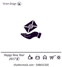E-Mail in hand, vector icon illustration. Flat design style