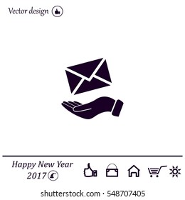 E-Mail in hand, vector icon illustration. Flat design style