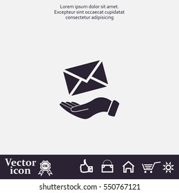 E-Mail in hand, vector icon illustration. Flat design style